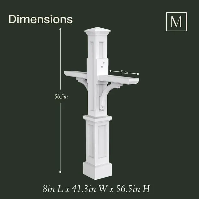 Alt view image 2 of 6 - Newport Plus Double Arm Mail Post - Black - Dimensions: 8in L x 41.3in W x 56.5in H - Post & Arm Included (5814-B)