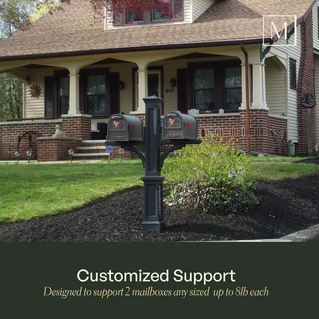 Alt view image 4 of 6 - Newport Plus Double Arm Mail Post - Black - Dimensions: 8in L x 41.3in W x 56.5in H - Post & Arm Included (5814-B)