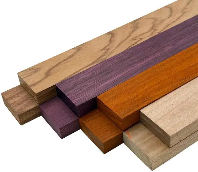 Main image of Imported Exotic Hardwood Variety Pack - Red Zebrawood, Purpleheart, Padauk, Okoume - 3/4" x 2" (8 Pcs) (3/4" x 2" x 48")