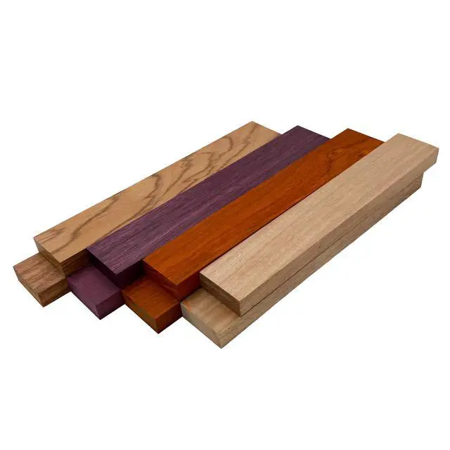 Alt view image 2 of 4 - Imported Exotic Hardwood Variety Pack - Red Zebrawood, Purpleheart, Padauk, Okoume - 3/4" x 2" (8 Pcs) (3/4" x 2" x 48")