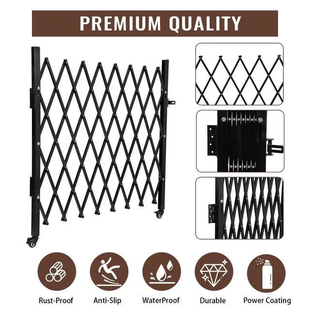 Alt view image 2 of 6 - Single Folding Security Door, 85 in H x 95 in W Portable Flexible Expandable Fence Gate, Steel Accordion Security Gate with 360°Rolling Wheel - Ideal for Courtyards, Garages, Gardens