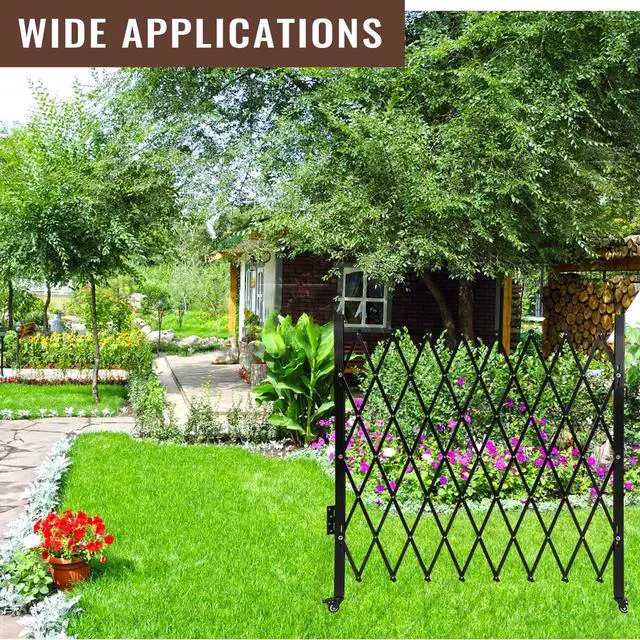 Alt view image 6 of 6 - Single Folding Security Door, 85 in H x 95 in W Portable Flexible Expandable Fence Gate, Steel Accordion Security Gate with 360°Rolling Wheel - Ideal for Courtyards, Garages, Gardens