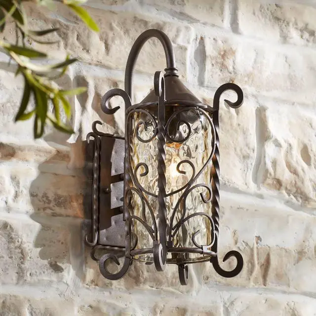 Main image of Casa Seville Rustic Outdoor Wall Light Fixture Dark Walnut Twists 18 1/2" Champagne Hammered Glass for Exterior House Porch Patio Outside Deck Garage Yard Front Door Garden Home