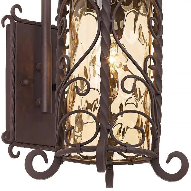Alt view image 3 of 6 - Casa Seville Rustic Outdoor Wall Light Fixture Dark Walnut Twists 18 1/2" Champagne Hammered Glass for Exterior House Porch Patio Outside Deck Garage Yard Front Door Garden Home