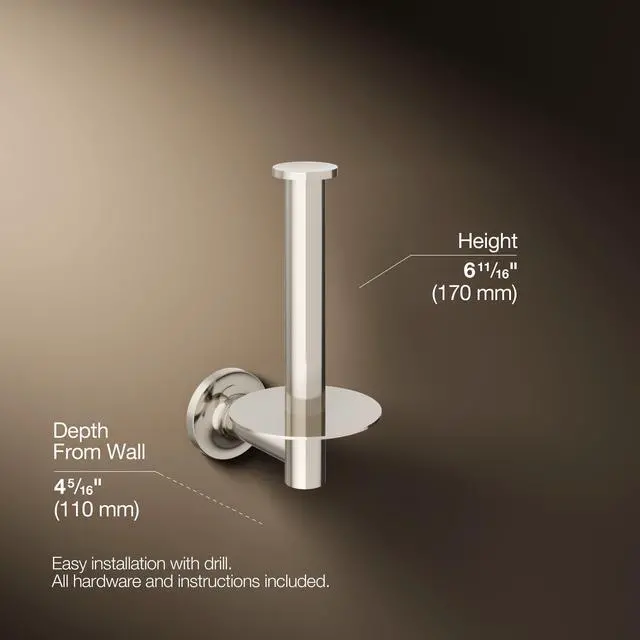 Alt view image 5 of 6 - K-14444-SN Purist Toilet Tissue Holder, Vibrant Polished Nickel