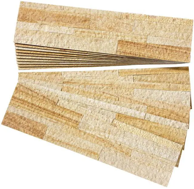 Main image of Peel and Stick Stone Overlay Kitchen Backsplash - Golden Sandstone (Approx. 15 sq ft Kit) - Easy DIY Tile Backsplash