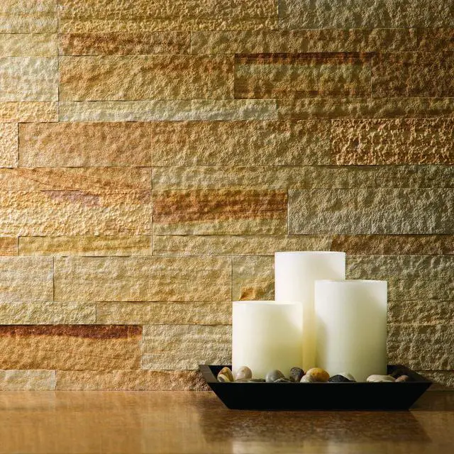 Alt view image 2 of 6 - Peel and Stick Stone Overlay Kitchen Backsplash - Golden Sandstone (Approx. 15 sq ft Kit) - Easy DIY Tile Backsplash