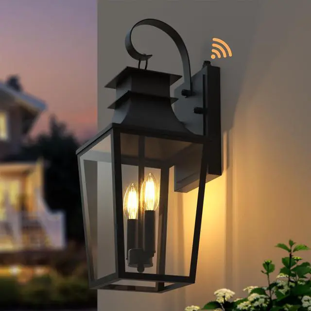 Main image of 20.98-INCH Outdoor Wall Sconce 2-Light, Waterproof Exterior Light Fixtures Wall Mount Outside Light with Glass, Dusk to Dawn Outdoor Wall Lantern for Porch, House, Garage, Black