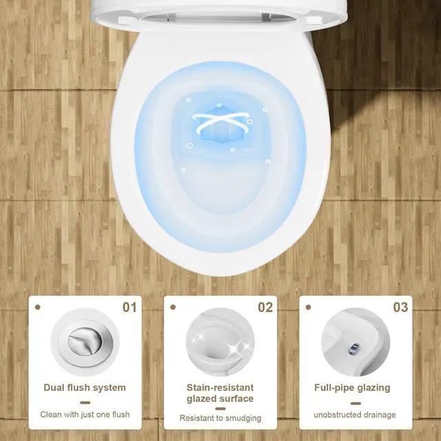 Alt view image 6 of 6 - 19High Toilets Round Tall Toilet with Dual Flush & Extension Pipe, Rear Outlet Toilet with Tank 0.8/1.28 GPF, Toilets for Bathrooms Comfort Height for Seniors,Disabled & Tall Person