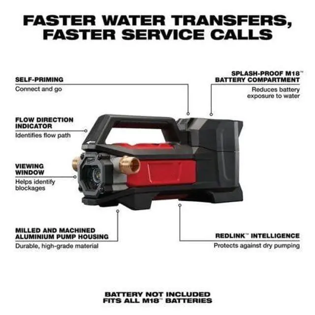 Alt view image 2 of 6 - Milwaukee M18 Red Compact Stainless Steel 8 GPM 18V Corded Electric Portable Power Water Pump
