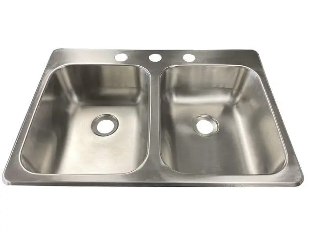 Alt view image 2 of 6 - Class A Customs | 25" X 17" X 5" Stainless Steel Double Bowl Sink | 300 Series Stainless Steel | RV Camper Motor Home Sink | Concession Sink