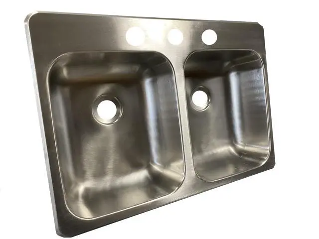 Alt view image 3 of 6 - Class A Customs | 25" X 17" X 5" Stainless Steel Double Bowl Sink | 300 Series Stainless Steel | RV Camper Motor Home Sink | Concession Sink