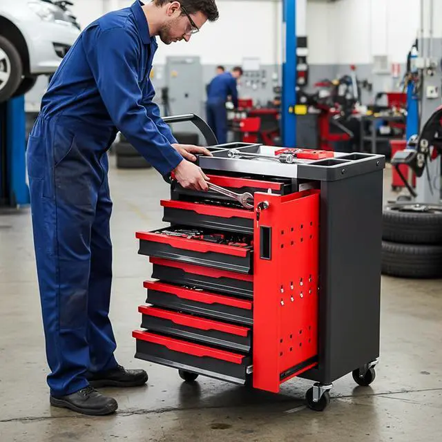 Alt view image 2 of 6 - 7-Drawer Tool Chest with Wheels, Rolling Tool Chest with Side Drawer,Tool Cabinet Drawers lockable,Tool Cart with Top compartment,for Garage Storage,Workshop,Home,Safety Rounded Corner Anti-collision