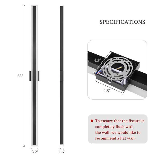 Alt view image 6 of 6 - 63 Inch Long Outdoor Wall Lights Modern Exterior Lighting Fixtures for House, Waterproof 3000K 48W 2400LM LED Linear Outdoor Wall Sconces Lighting for Porch Patio Garage Door Yard Indoor