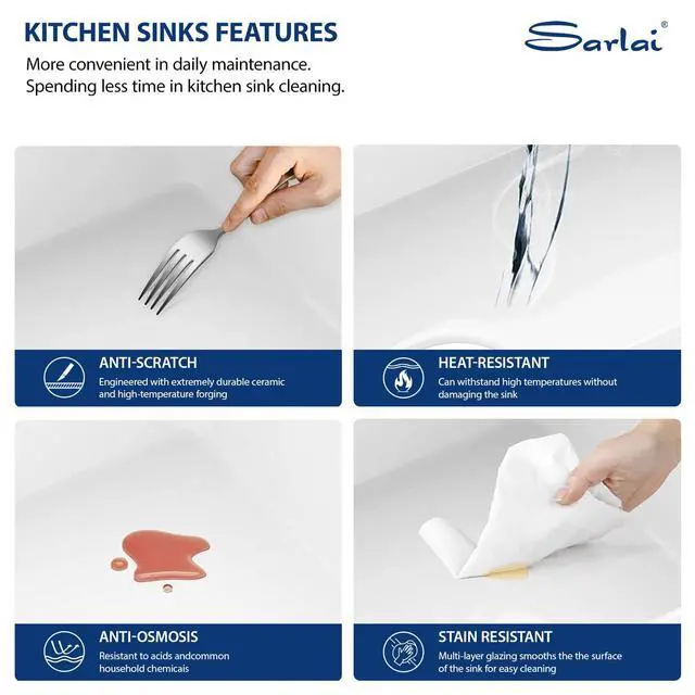 Alt view image 4 of 6 - White Farmhouse Sink - 33 Inch Fireclay Farm Kitchen Sink Undermount Workstation 33x20 Inch Single Bowl Apron Front Ceramic Farmer Barn Sinks Basin with Accessories