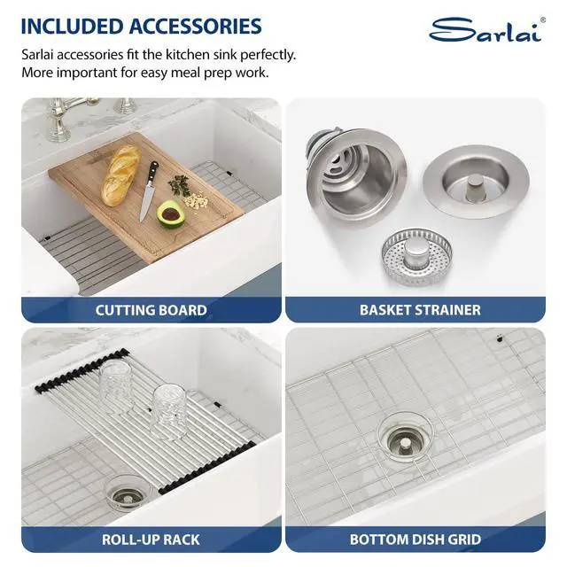 Alt view image 5 of 6 - White Farmhouse Sink - 33 Inch Fireclay Farm Kitchen Sink Undermount Workstation 33x20 Inch Single Bowl Apron Front Ceramic Farmer Barn Sinks Basin with Accessories