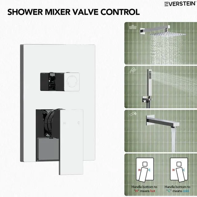 Alt view image 2 of 6 - Shower Tub Faucet Set, 10" Bathroom Rainfall Shower Head Fixtures Combo with Handheld Spray and Tub Spout, Chrome (Valve Included)