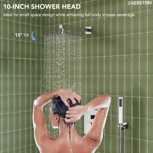 Alt view image 4 of 6 - Shower Tub Faucet Set, 10" Bathroom Rainfall Shower Head Fixtures Combo with Handheld Spray and Tub Spout, Chrome (Valve Included)