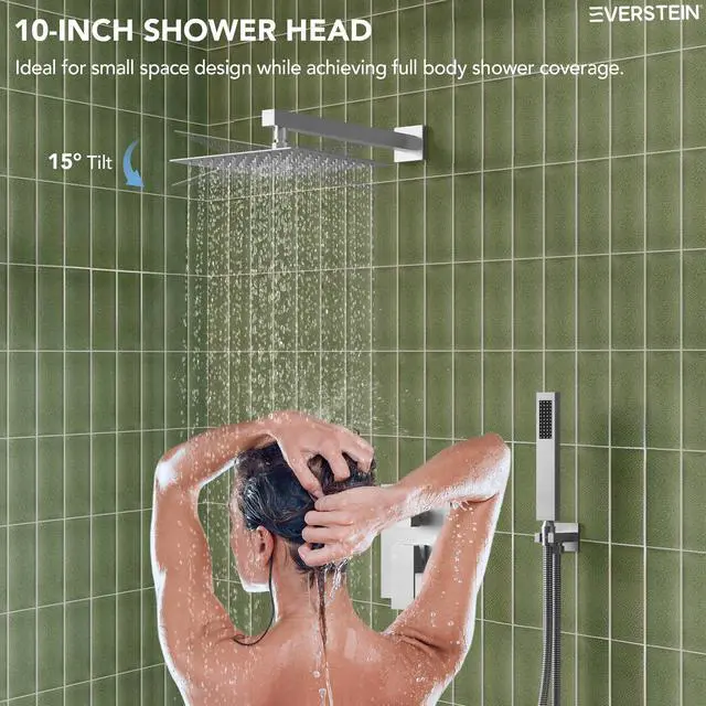 Alt view image 5 of 6 - Shower Tub Faucet Set, 10" Bathroom Rainfall Shower Head Fixtures Combo with Handheld Spray and Tub Spout, Brushed Nickel (Valve Included)