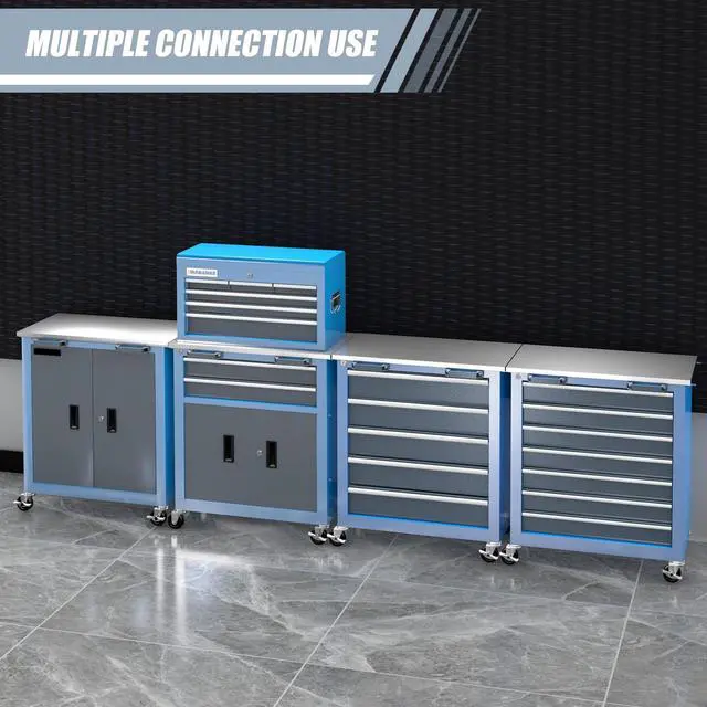 Alt view image 6 of 6 - 8-Drawer Rolling Tool Chest with Wheels and Door,Tool Box with Sliding Drawer,Stainless Steel Countertop Tool Chest,can Form Large Workbench,for Garage Workship
