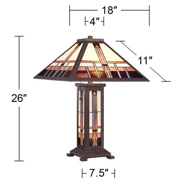 Alt view image 4 of 6 - Alfred Mission Tiffany Style Table Lamp with Nightlight 26" High Bronze Metal Antique Stained Glass Shade Cottage Core Decor for Living Room Bedroom House (Color May Vary)
