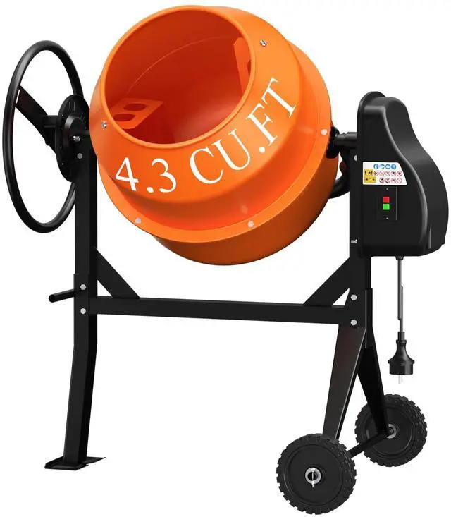 Main image of Electric Cement Mixer, 4.3 Cu.Ft. 450W 3/5HP Portable Concrete Mixer Machine with Wheels & Stand Steel for Stucco, Mortar, Feed Mixing, Ideal for Construction & Farm Use, Orange