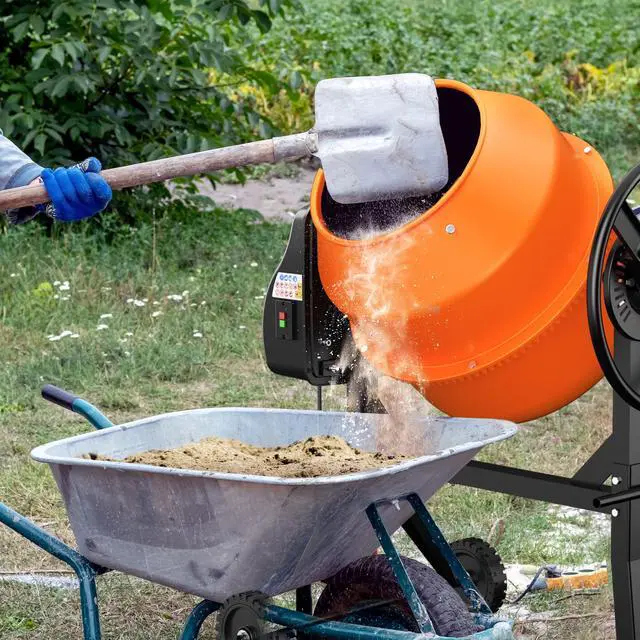 Alt view image 2 of 6 - Electric Cement Mixer, 4.3 Cu.Ft. 450W 3/5HP Portable Concrete Mixer Machine with Wheels & Stand Steel for Stucco, Mortar, Feed Mixing, Ideal for Construction & Farm Use, Orange