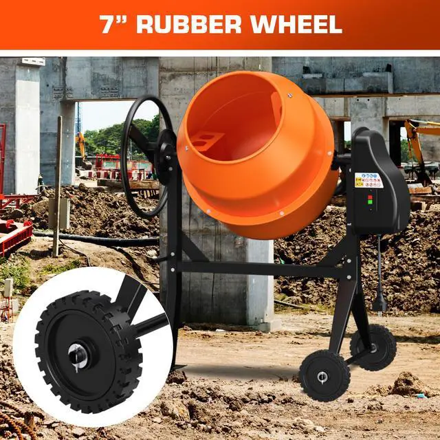 Alt view image 5 of 6 - Electric Cement Mixer, 4.3 Cu.Ft. 450W 3/5HP Portable Concrete Mixer Machine with Wheels & Stand Steel for Stucco, Mortar, Feed Mixing, Ideal for Construction & Farm Use, Orange