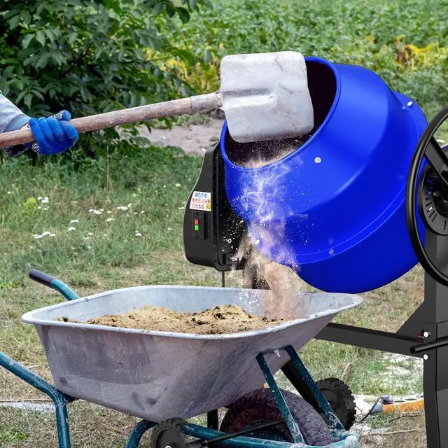 Alt view image 2 of 6 - 4.3 Cu.Ft. Concrete Mixer Machine, 450W 3/5HP Electric Cement Mixer Machine with Wheel and Stand, Portable Concrete Mixer for Stucco, Mortar, Feed -Blue