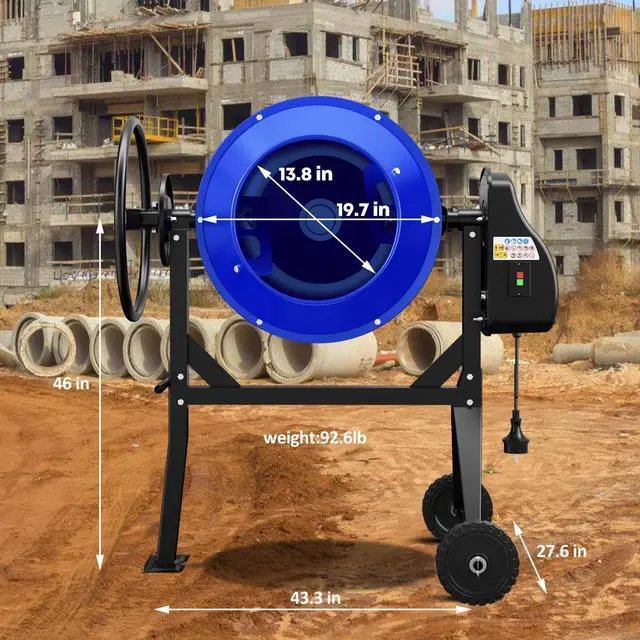 Alt view image 5 of 6 - 4.3 Cu.Ft. Concrete Mixer Machine, 450W 3/5HP Electric Cement Mixer Machine with Wheel and Stand, Portable Concrete Mixer for Stucco, Mortar, Feed -Blue