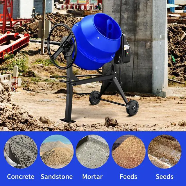 Alt view image 6 of 6 - 4.3 Cu.Ft. Concrete Mixer Machine, 450W 3/5HP Electric Cement Mixer Machine with Wheel and Stand, Portable Concrete Mixer for Stucco, Mortar, Feed -Blue