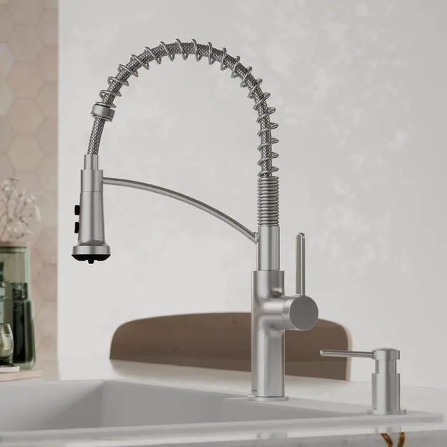 Alt view image 2 of 6 - Scottsdale Commercial-Style Pull-Down Kitchen Faucet, Single Handle High-Arc Design, Dual Interchangeable Spray Heads with 5-Function and 3-Function Options (Spot Free Stainless Steel)