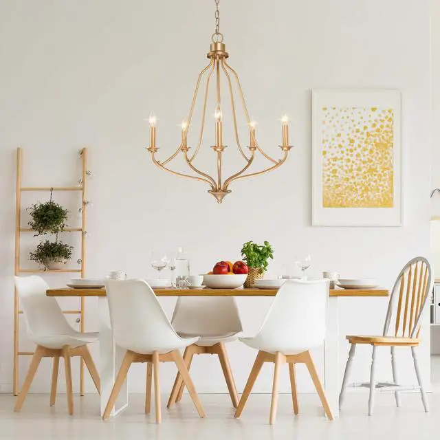 Alt view image 2 of 6 - Gold Chandelier, Dining Room Chandelier, Dining Room Lighting Fixtures Hanging for Living Room, Kitchen, Dark Golden Finish, 24 L x 24 W x 29 H
