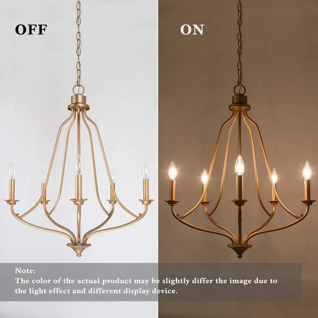 Alt view image 5 of 6 - Gold Chandelier, Dining Room Chandelier, Dining Room Lighting Fixtures Hanging for Living Room, Kitchen, Dark Golden Finish, 24 L x 24 W x 29 H