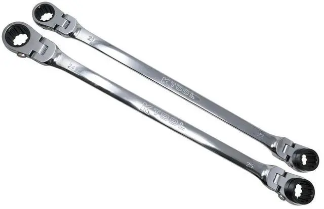 Main image of XDDBM4 2 Piece Metric Reversible Double Box Ratcheting Wrench Set for Garages, Repair Shops, DIY, Universal Spline, 90 Tooth, 180 Degree Flex Head, Raised Box, 21, 22, 24, 25MM