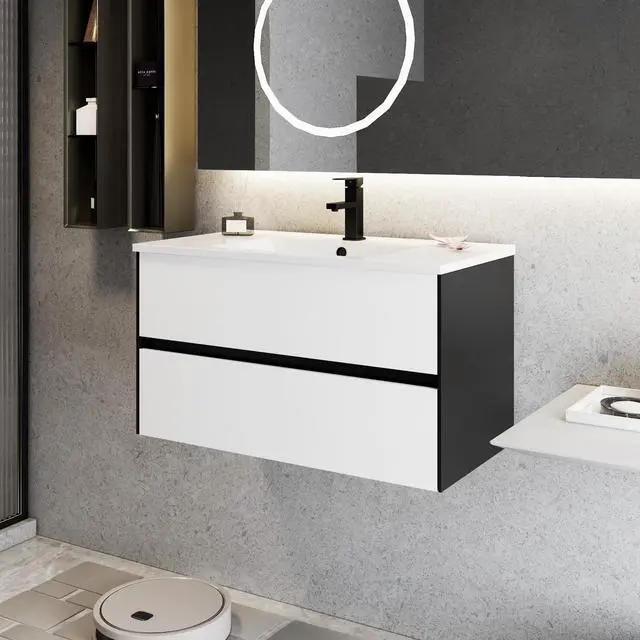 Main image of 36" Bathroom Vanity Cabinet with Undermount White Sink Combo, Wall Mounted Floating Bathroom Cabinet with Colors Mixed Style, 2 Big Drawers & Matte Black Faucet