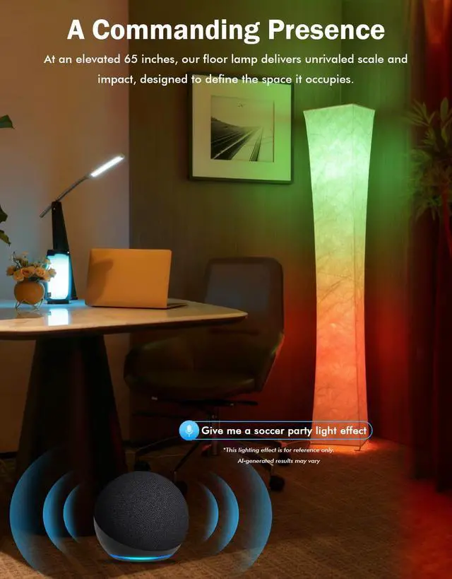 Alt view image 5 of 6 - LEONC RGB+CCT Floor Lamp with Remote, 1800lm LED Tuya Smart 9W×2 Bulbs, 65" Smart Modern Floor Lamp with Alexa, Music Sync and 16 Million Colors, Color Changing Standing Lamp for Bedroom Living Room