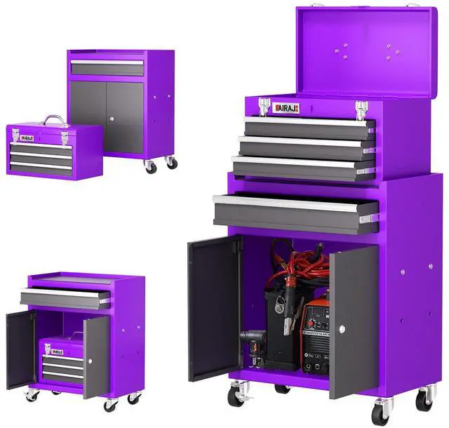 Main image of AIRAJ Rolling Tool Chest,4 Drawers Tool Chest with 4 Swivel Casters,Large-Capacity Detachable Tool Cabinet with Lock and Double Doors,Suitable for Work Shops,Warehouse and Garage,Purple
