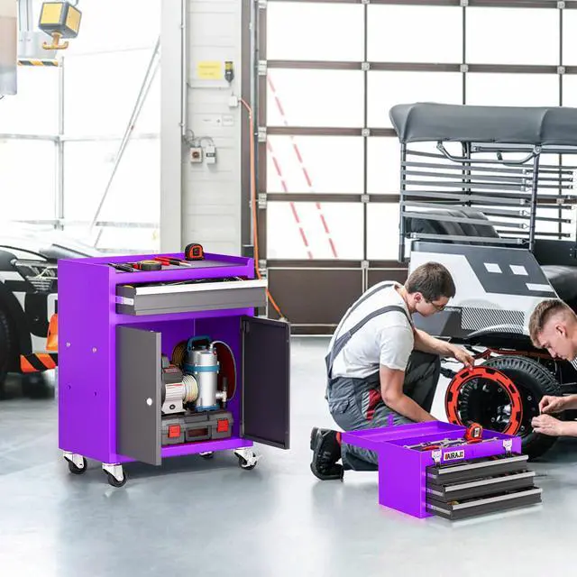 Alt view image 2 of 6 - AIRAJ Rolling Tool Chest,4 Drawers Tool Chest with 4 Swivel Casters,Large-Capacity Detachable Tool Cabinet with Lock and Double Doors,Suitable for Work Shops,Warehouse and Garage,Purple