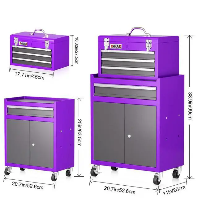 Alt view image 3 of 6 - AIRAJ Rolling Tool Chest,4 Drawers Tool Chest with 4 Swivel Casters,Large-Capacity Detachable Tool Cabinet with Lock and Double Doors,Suitable for Work Shops,Warehouse and Garage,Purple