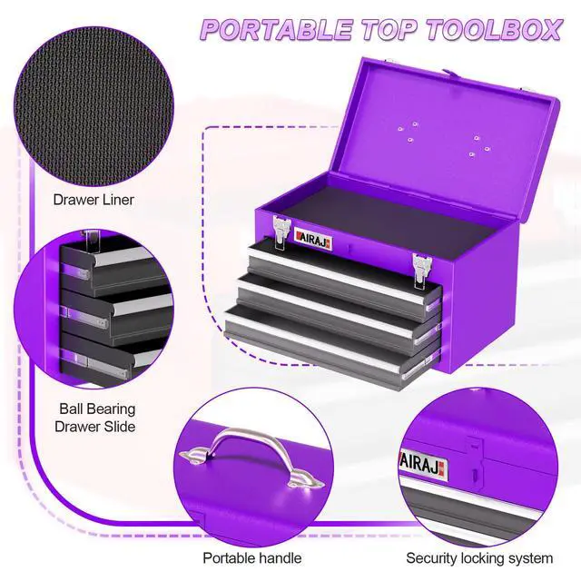 Alt view image 5 of 6 - AIRAJ Rolling Tool Chest,4 Drawers Tool Chest with 4 Swivel Casters,Large-Capacity Detachable Tool Cabinet with Lock and Double Doors,Suitable for Work Shops,Warehouse and Garage,Purple