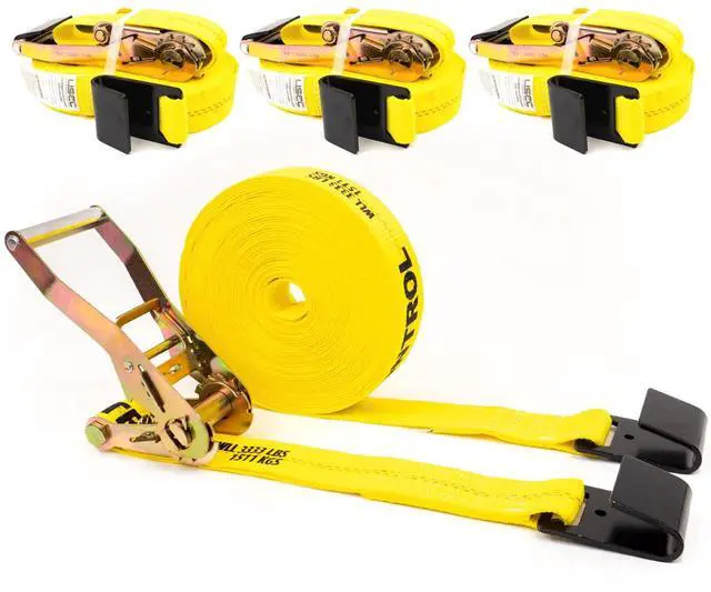 Main image of Flat Hook Ratchet Straps 2 Inch x 50 Foot (4-Pack), 10,000 LBS Break Strength, Hay Hauling Straps, Heavy Duty Tie Downs for Flatbed Trailer or Truck, Secure Hay Balers