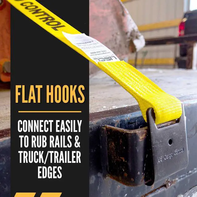 Alt view image 5 of 6 - Flat Hook Ratchet Straps 2 Inch x 50 Foot (4-Pack), 10,000 LBS Break Strength, Hay Hauling Straps, Heavy Duty Tie Downs for Flatbed Trailer or Truck, Secure Hay Balers