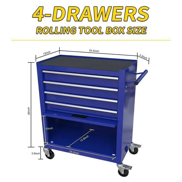Alt view image 2 of 6 - 233PCS 4 Drawers Rolling Tool Box with Tool Sets, Heavy Duty Steel Garage Storage Cabinet with Lockable Wheels, Mechanic Organizer for Home, Auto, Workshop, Warehouse, Blue