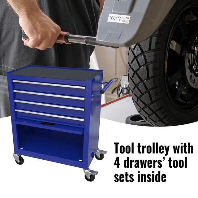 Alt view image 3 of 6 - 233PCS 4 Drawers Rolling Tool Box with Tool Sets, Heavy Duty Steel Garage Storage Cabinet with Lockable Wheels, Mechanic Organizer for Home, Auto, Workshop, Warehouse, Blue