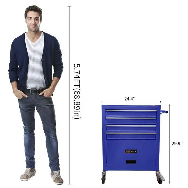 Alt view image 6 of 6 - 233PCS 4 Drawers Rolling Tool Box with Tool Sets, Heavy Duty Steel Garage Storage Cabinet with Lockable Wheels, Mechanic Organizer for Home, Auto, Workshop, Warehouse, Blue