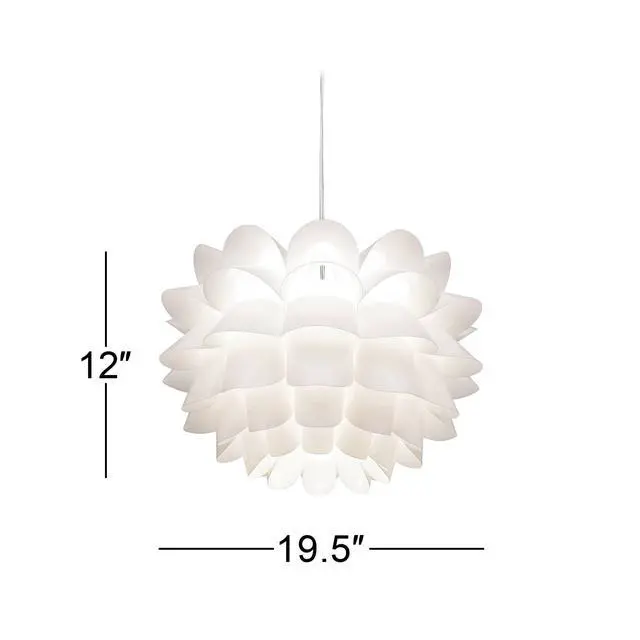Alt view image 4 of 6 - White Flower Hanging Pendant Lighting Fixture 19 1/2" Wide Modern Blooming Curved Petals for Dining Room Living House Home Foyer Kitchen Island Entryway Bedroom High Ceilings