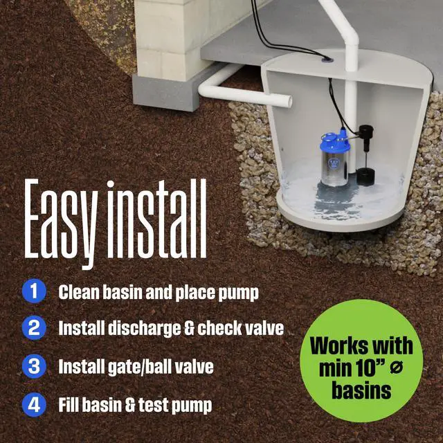 Alt view image 6 of 6 - 3/4 HP Submersible Cast Iron and Stainless Steel Sump Pump with Integrated Vertical Float Switch - 6,000 Gallons Per Hour - Heavy Duty Basement Sump Pump
