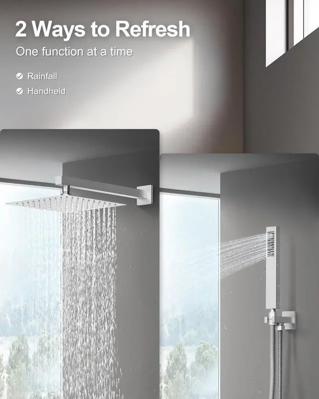 Alt view image 4 of 6 - 10 Inch Shower Faucet Set, High Pressure Rainfall Shower Head and Handheld Sprayer Combo, Brushed Nickel