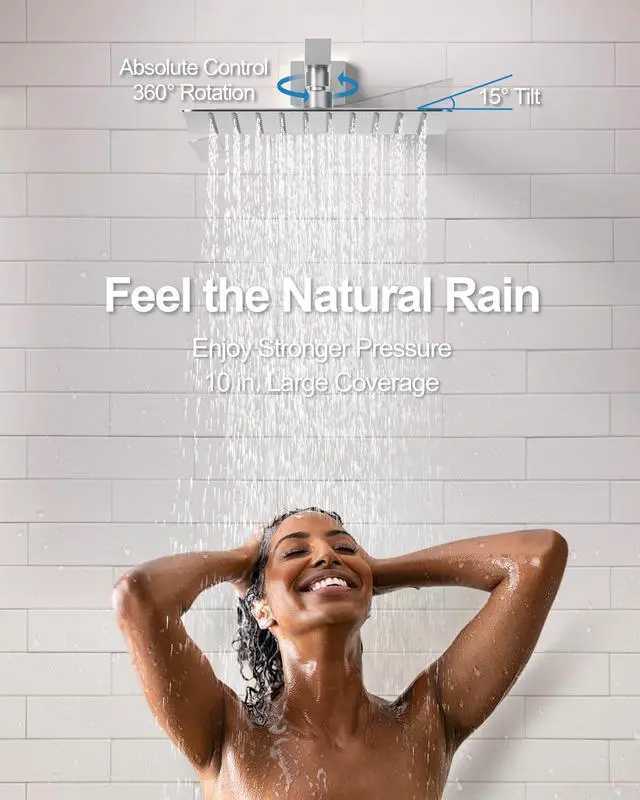 Alt view image 5 of 6 - 10 Inch Shower Faucet Set, High Pressure Rainfall Shower Head and Handheld Sprayer Combo, Brushed Nickel